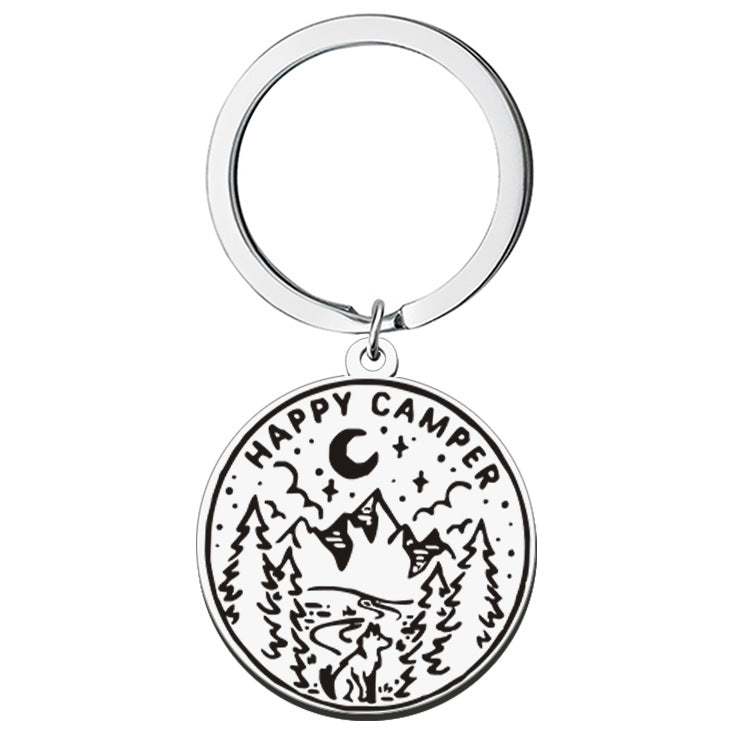 Wholesale Outdoor Travel Scenery Stainless Steel Round Plate Necklace Keychain
